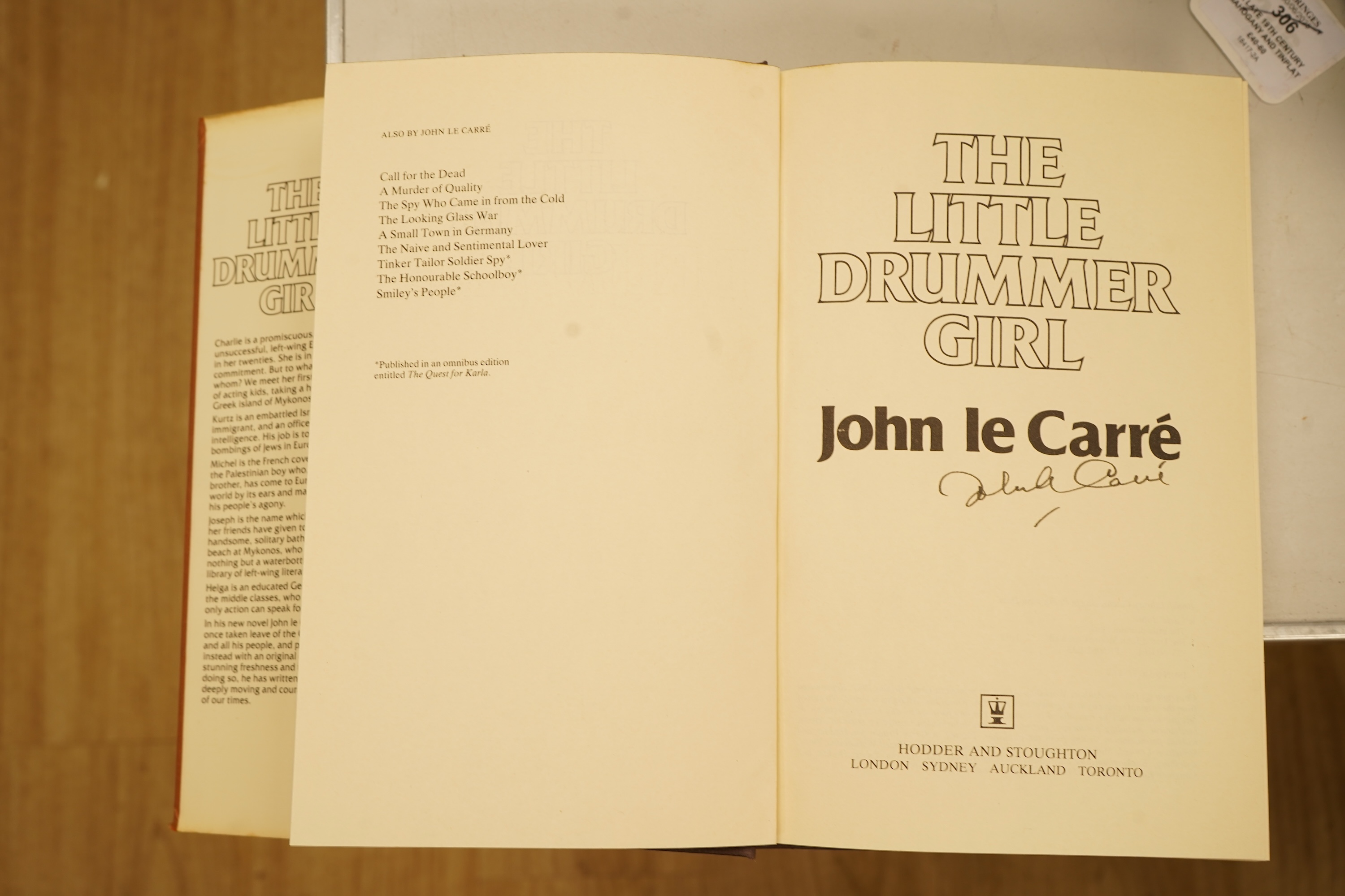 Le Carré, John - The Little Drummer Girl, 1st Edition, signed by author on title; publisher's cloth and d/wrapper. Hodder and Stoughton, 1983; Le Carré, John - The Secret Pilgrim. Ist Edition, signed by author on title;
